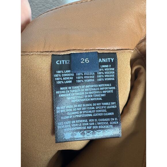 Citizens Of Humanity Calista Curve Leather Pants Size 26 Camel Barrel Leg - Picture 6 of 15